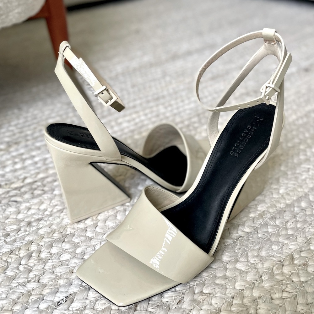 MERCEDES CASTILLO Cream Patent Block Heel Sandals